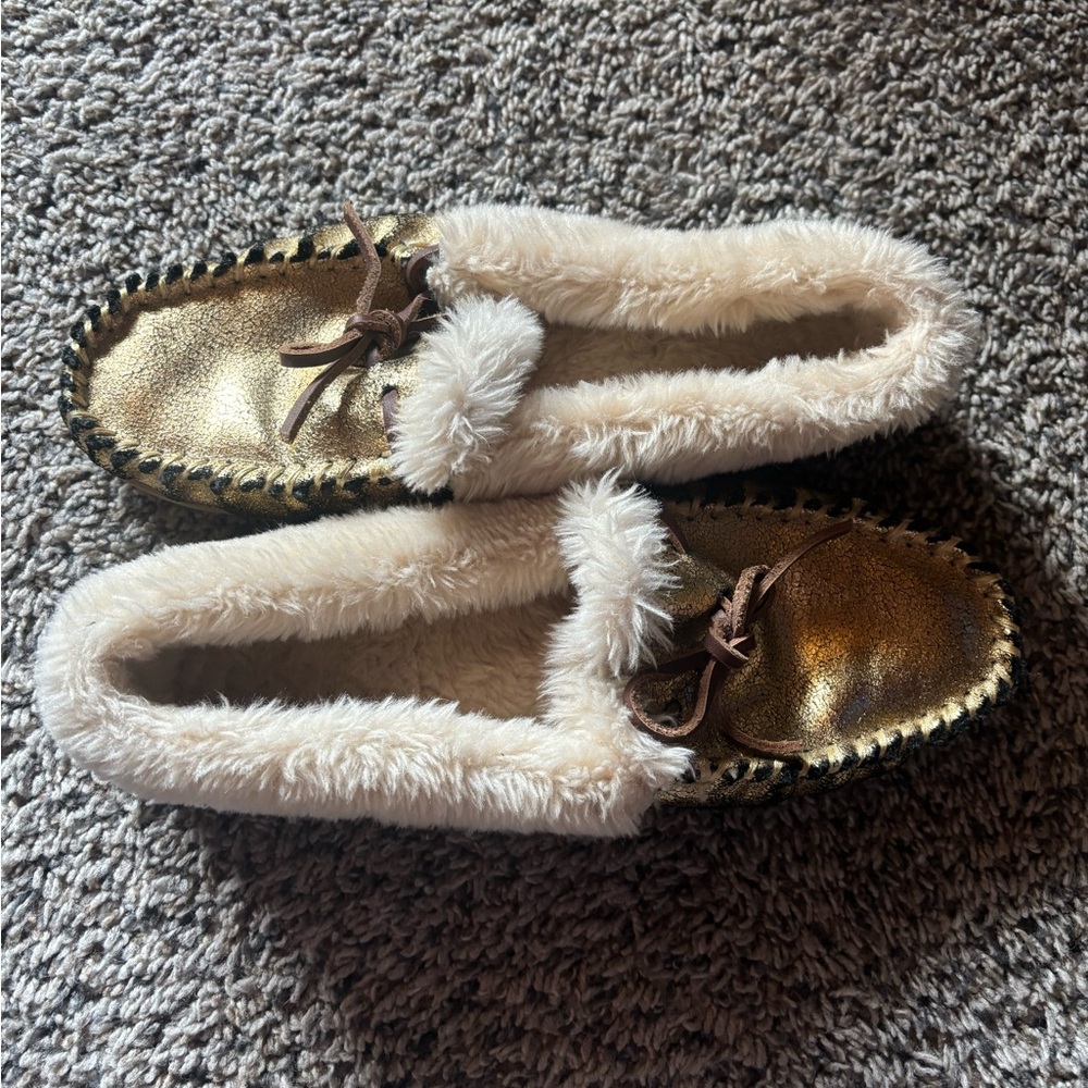 J Crew Gold Accent Slippers